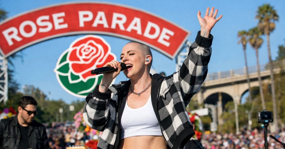 Bishop Briggs performs live on stage as the opening act of the 2026 Rose Parade in Pasadena, California.