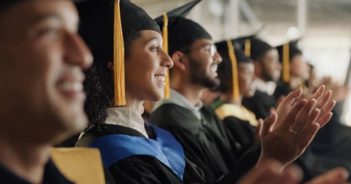 Scholarship success throwing graduation caps in air with financial aid symbols representing educational funding opportunities